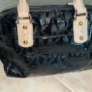 Black patent leather, Michael, Kors satchel bag, monogrammed